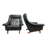 Paire de fauteuils design scandinave Aage Christiansen cuir noir 1950