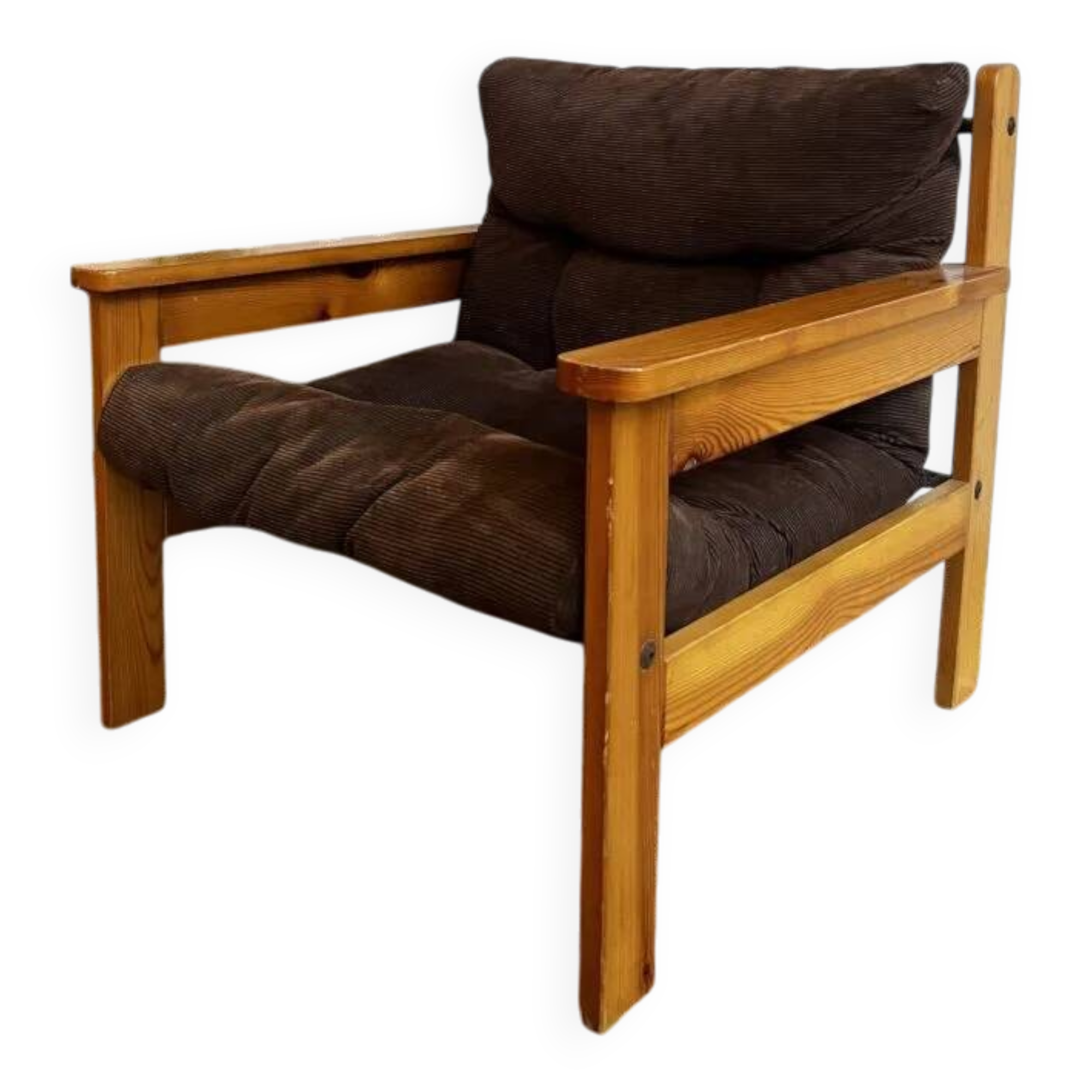 Vintage armchair – corduroy & pine