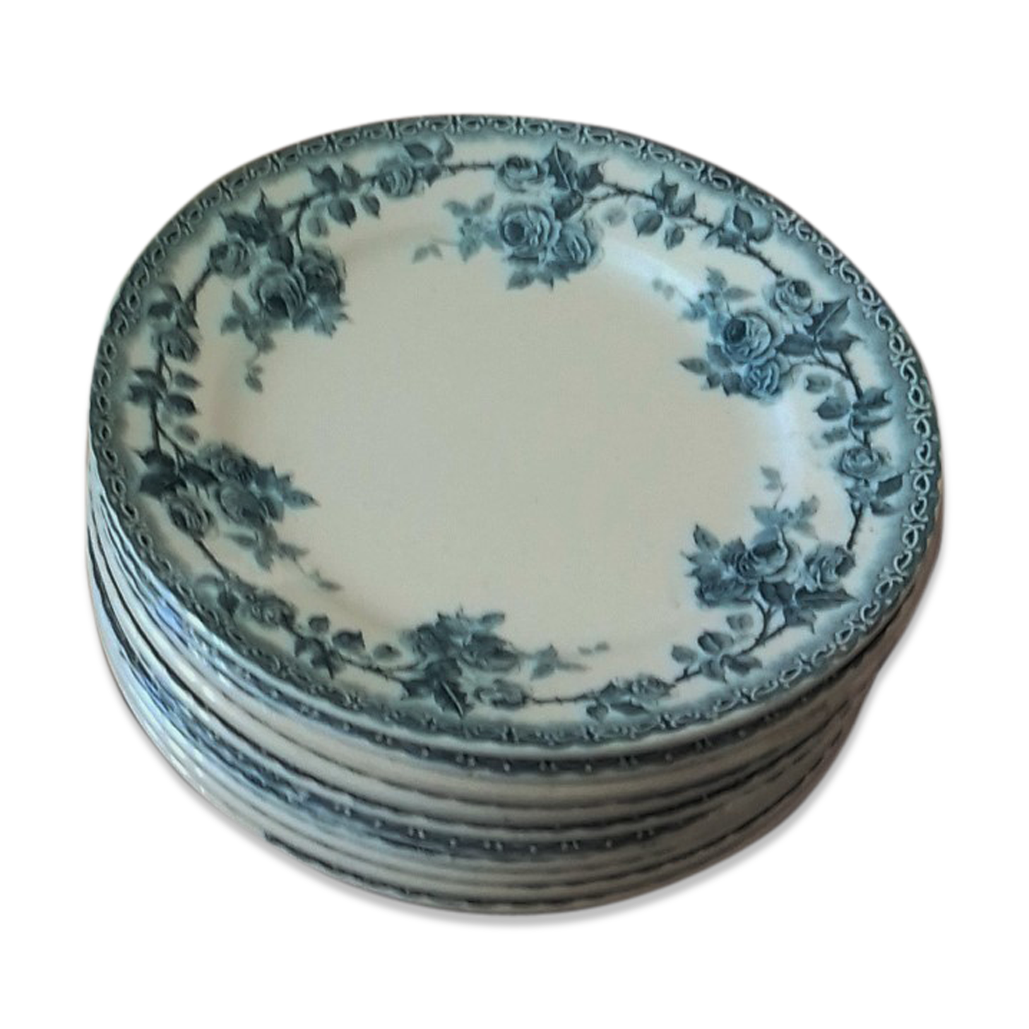 Lot 12 Flat Plates Iron Land Choisy the King Roses Blue Boulenger
