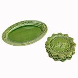 Lot service 6 dessert plates and 1 green dish Bordallo Pinheiro Portugal rabbit rabbit vintage