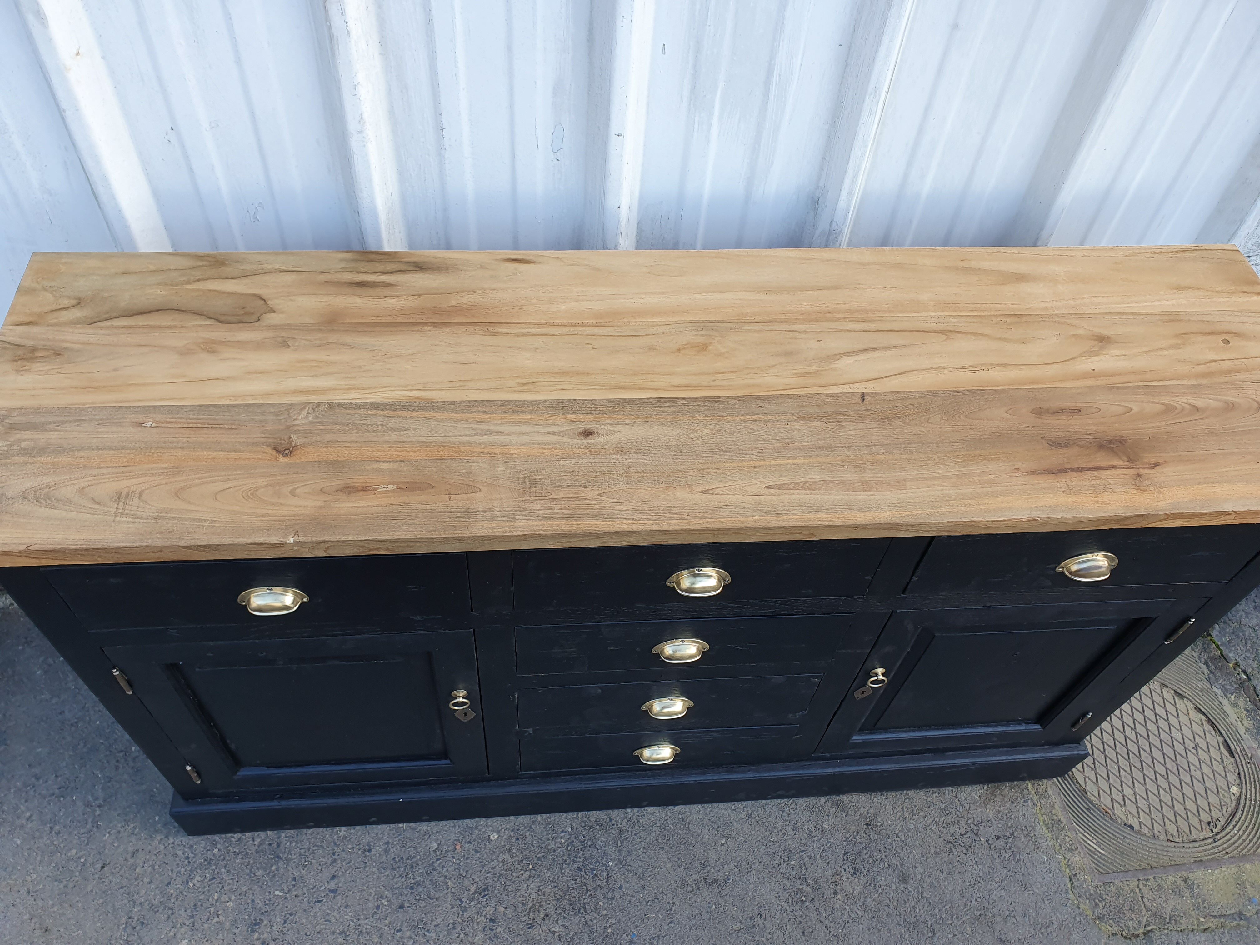 Industrial furniture craft six drawers two black doors