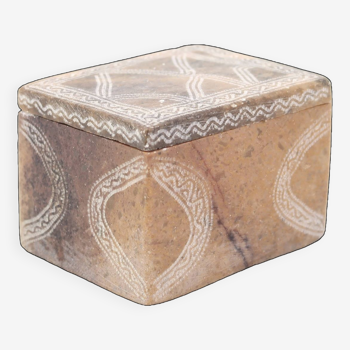 African beige stone box carved and engraved, 70s