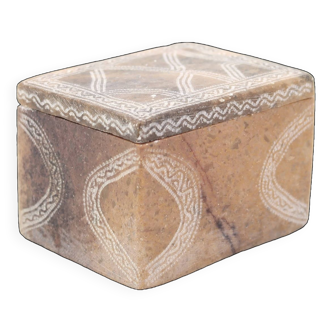 African beige stone box carved and engraved, 70s