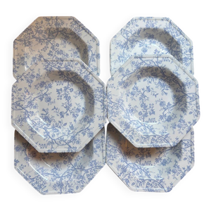 Lot de 6 assiettes vintages creuses Johnson Brothers Bleu
