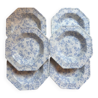 Set of 6 vintage Johnson Brothers blue soup plates