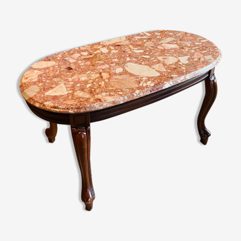 Pink marble coffee table Louis XV style on wooden legs