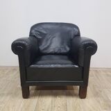 Vintage club armchair with studs, leather, Art Deco, 1930s/40s.