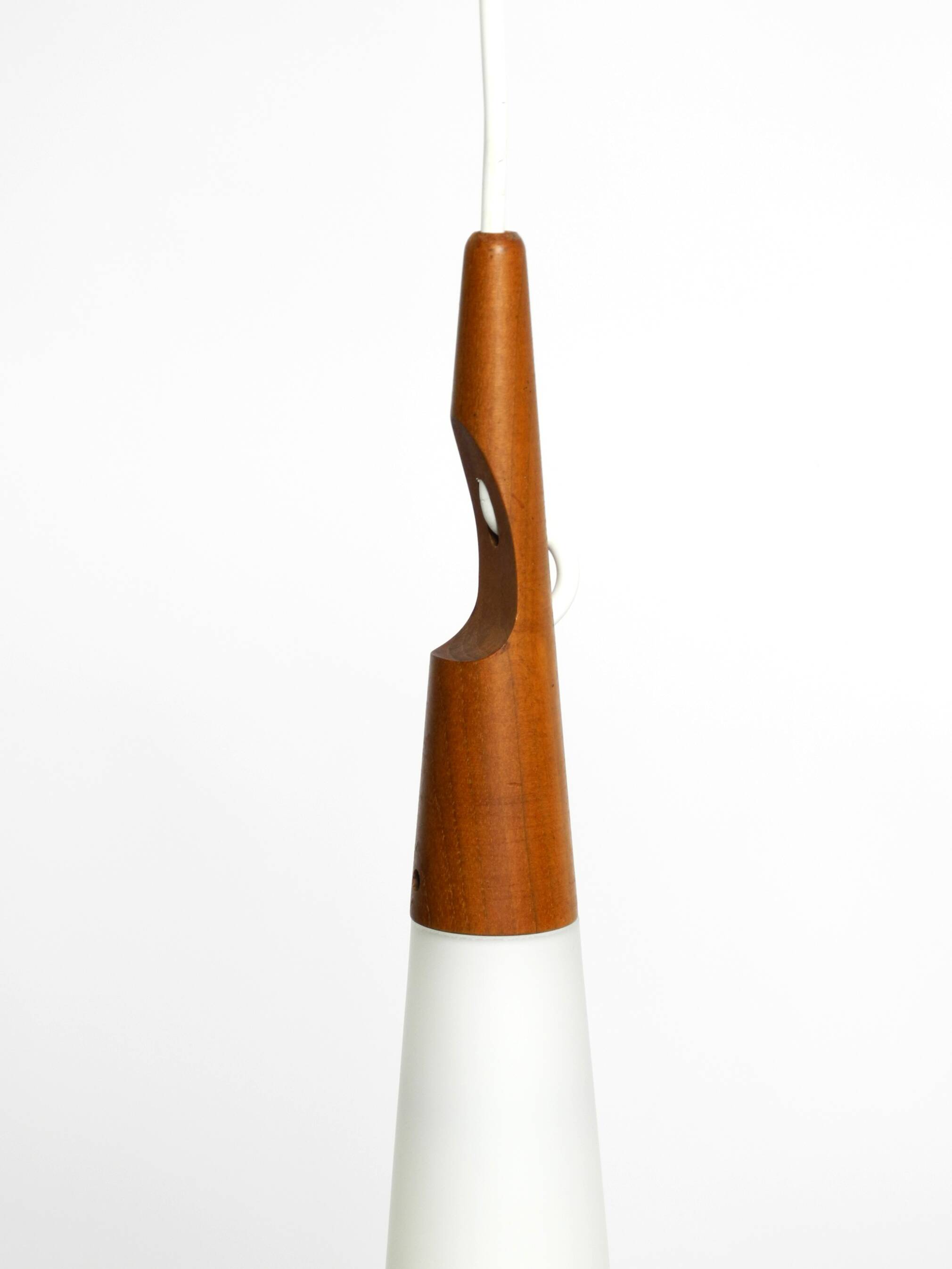 Rare Uno & Östen Kristiansson pendant lamp in opal glass and teak | Made by