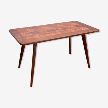 Oak wood coffee table with veneer inlay, 1960