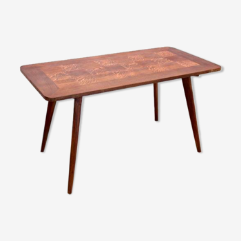 Table basse en bois de chêne avec incrustation de placage, 1960