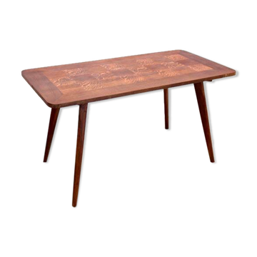 Oak wood coffee table with veneer inlay, 1960