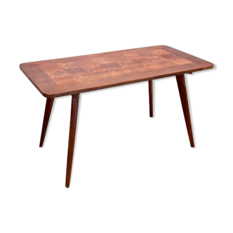 Table basse en bois de chêne avec incrustation de placage, 1960