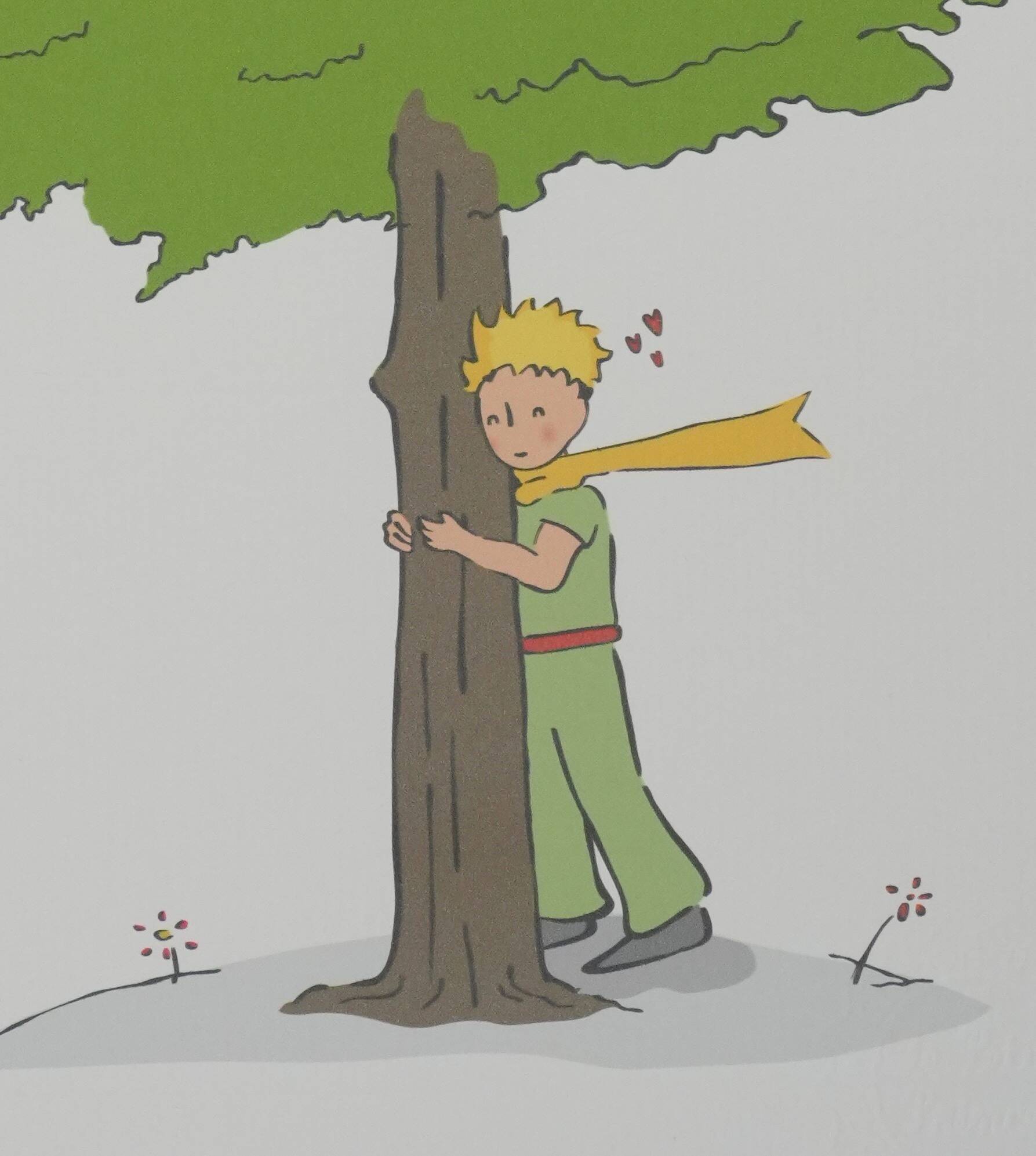 Antoine de Saint-Exupéry: Ecology, The Little Prince watches over the trees, lithograph