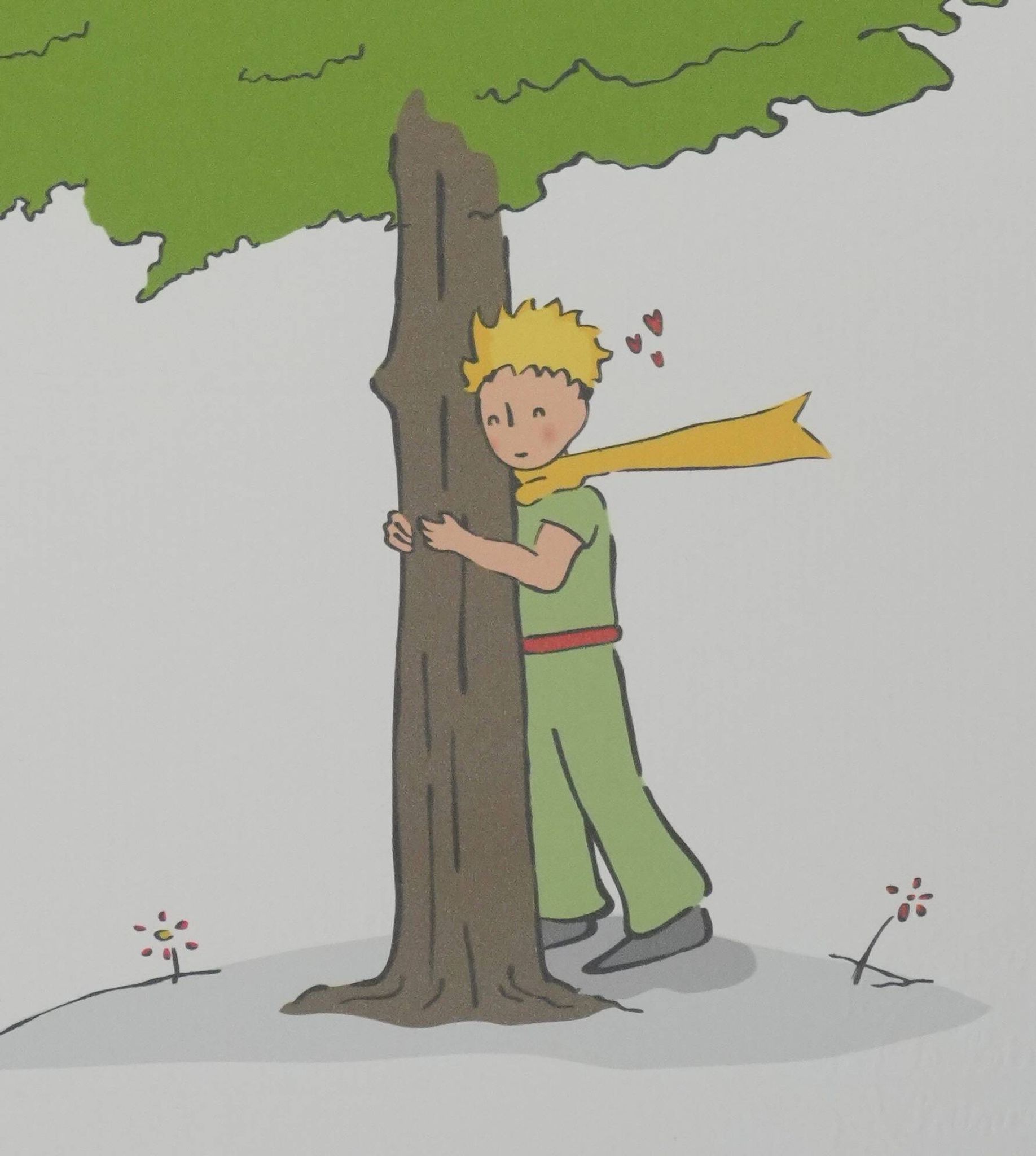 Antoine de Saint-Exupéry: Ecology, The Little Prince watches over the trees, lithograph