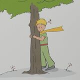 Antoine de Saint-Exupéry: Ecology, The Little Prince watches over the trees, lithograph