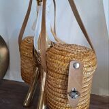 2 small rattan and leather baskets