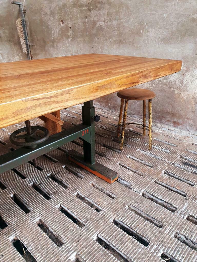 Industrial dining table oak on a workbench frame