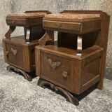 Pair of bedside tables, 1930s, 1940s, solid wood and marble