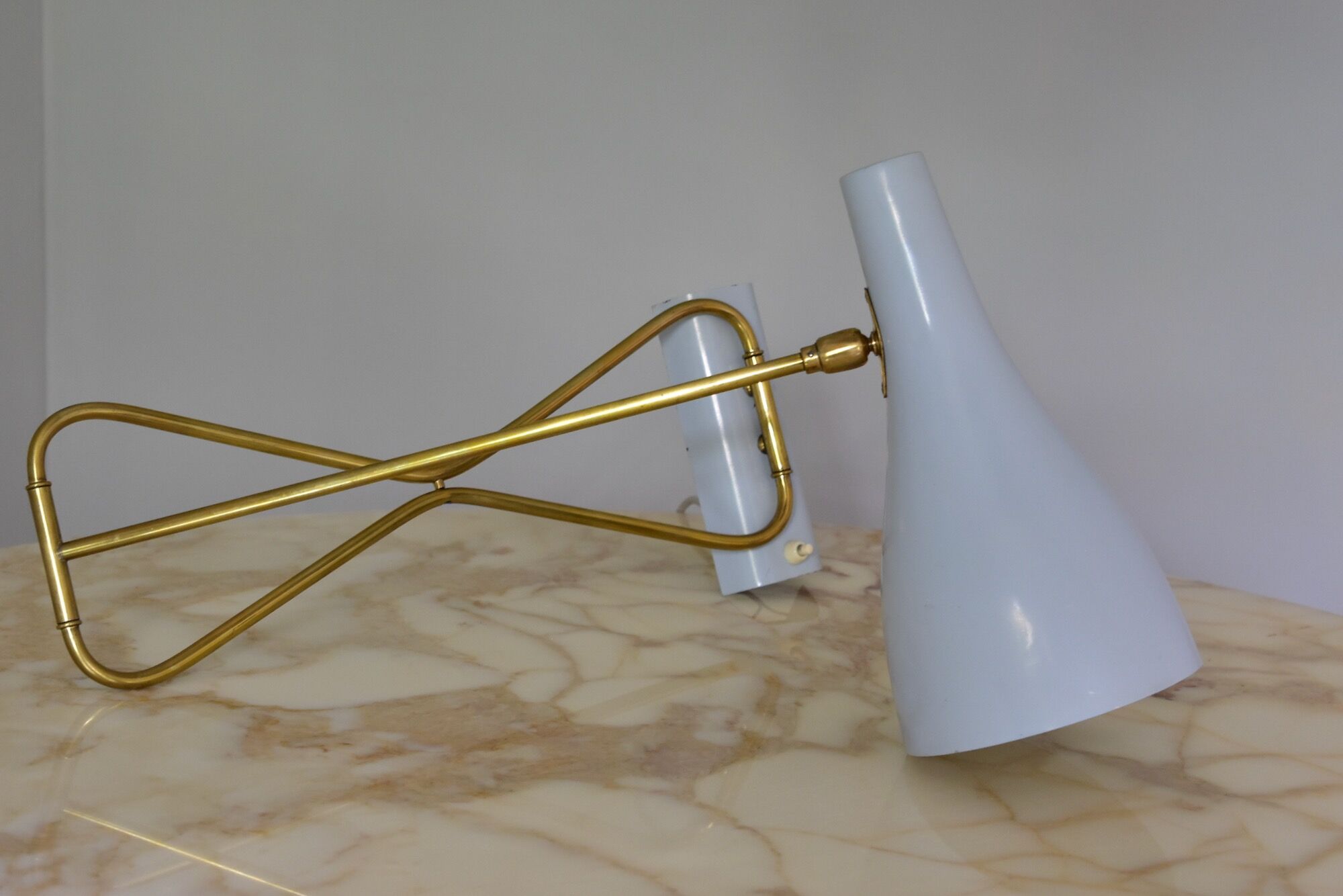 Original 1950s light blue & brass metal Swing Wall Light Made by Cosack, Germany