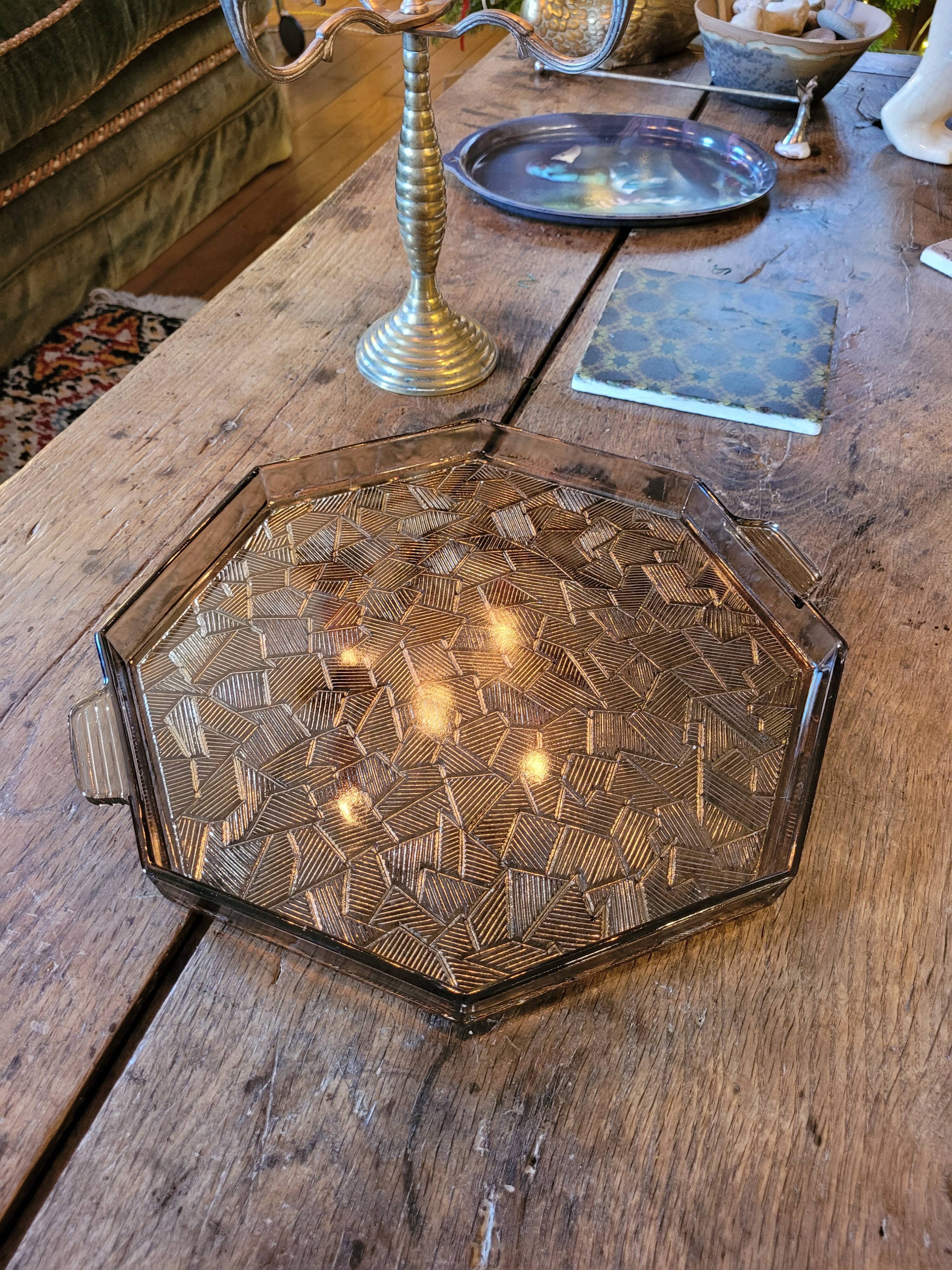 Plateau en verre fumé art déco