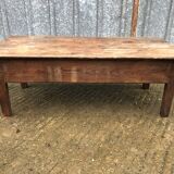 Old coffee table from the Guérandais region in solid oak with 2 front drawers