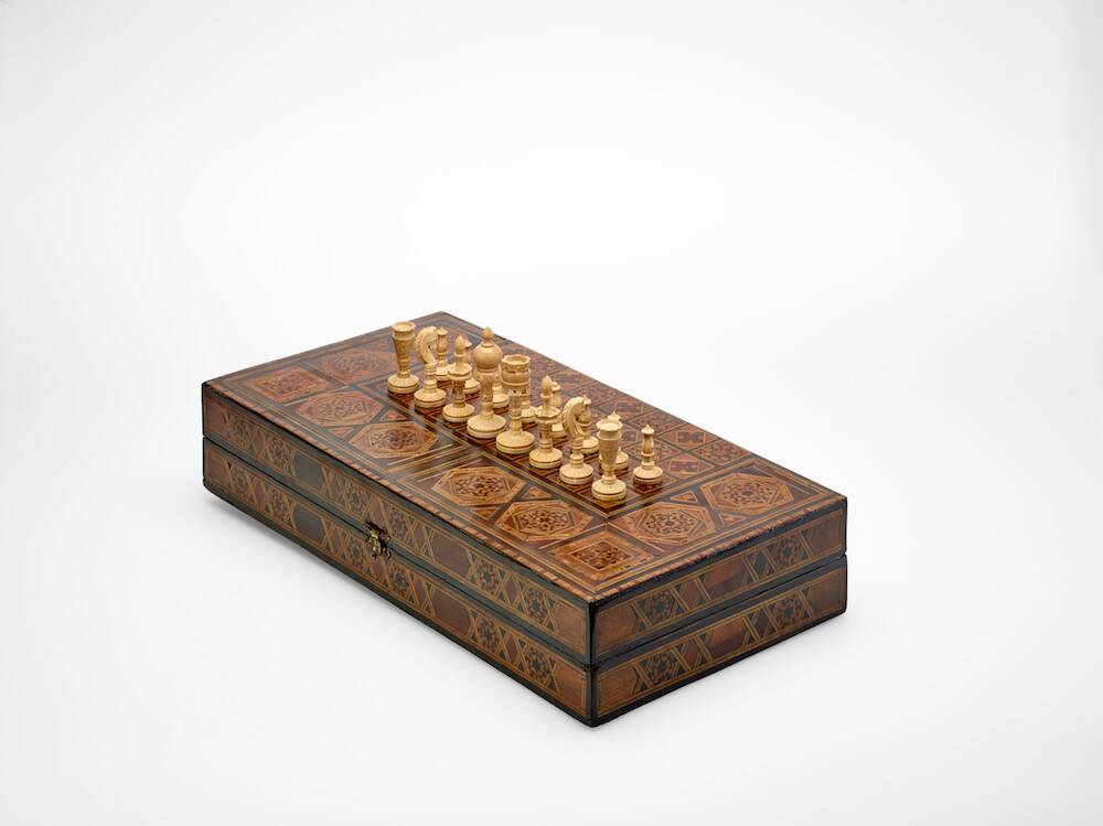 Game board with marquetry