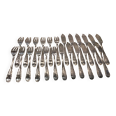 12 fourchettes 12 couteaux à poisson métal argenté Platil rocaille