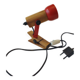 Vintage wooden and red metal clamp spotlight