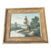 **Waterfront Landscape Painting – Country Scene by H. Vedel
