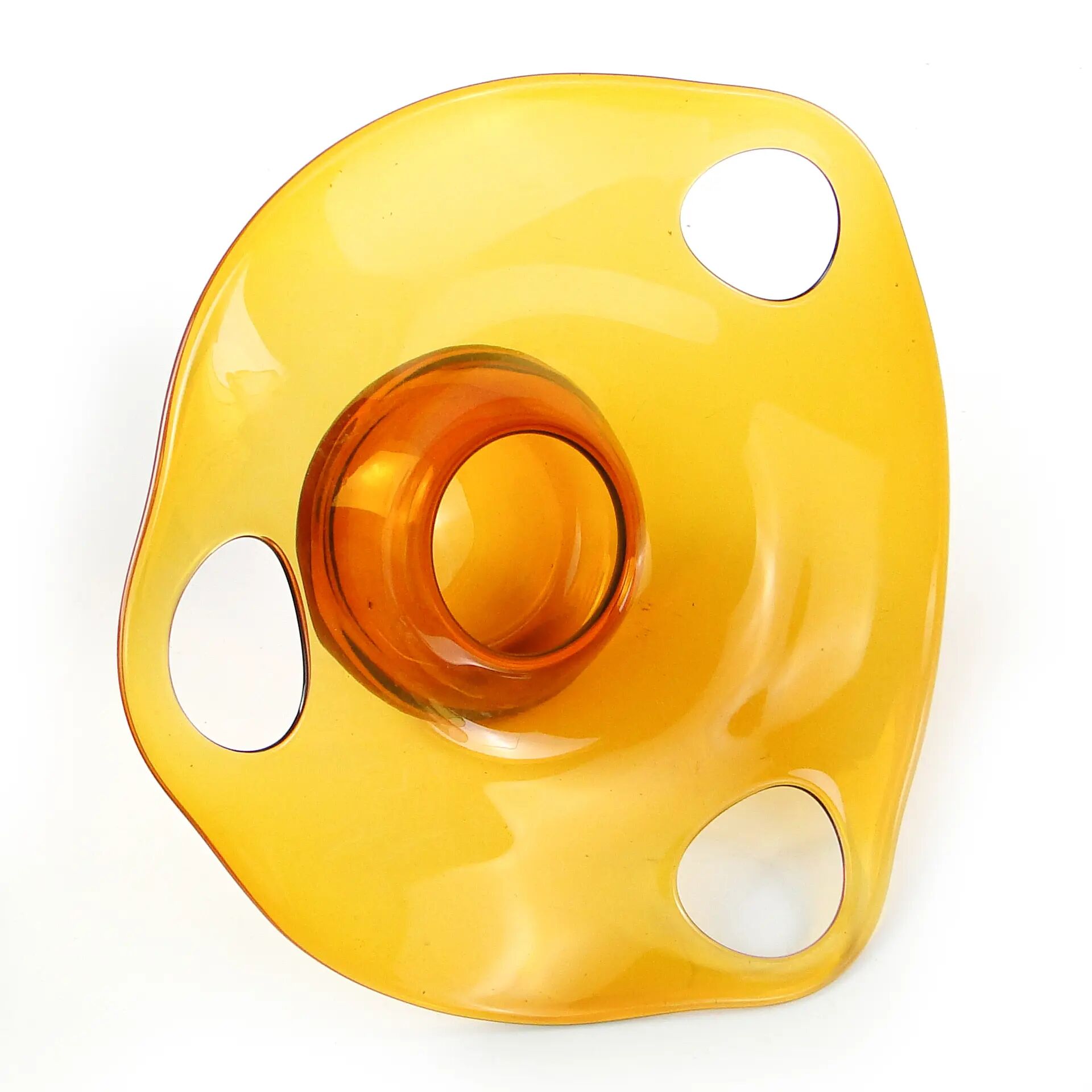 Bol à fruits, moderne du milieu du siècle, en verre orange, conçu par M. Słaboń, Pologne, années 1970.