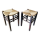 Pair of wood and straw stools