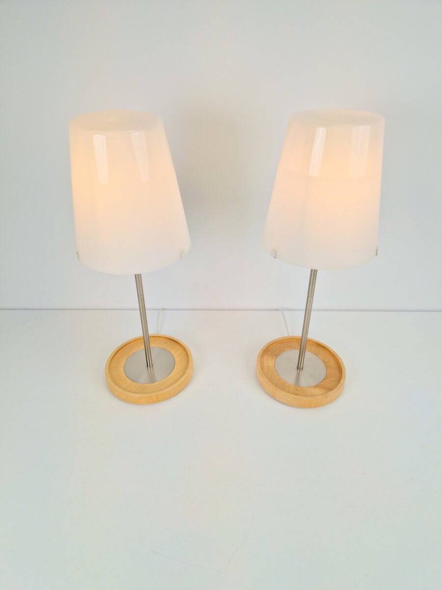 Vintage Basisk Table Lamp in Birch and Glass by Wiebke Braash for Ikea, 2000s, Set of 2