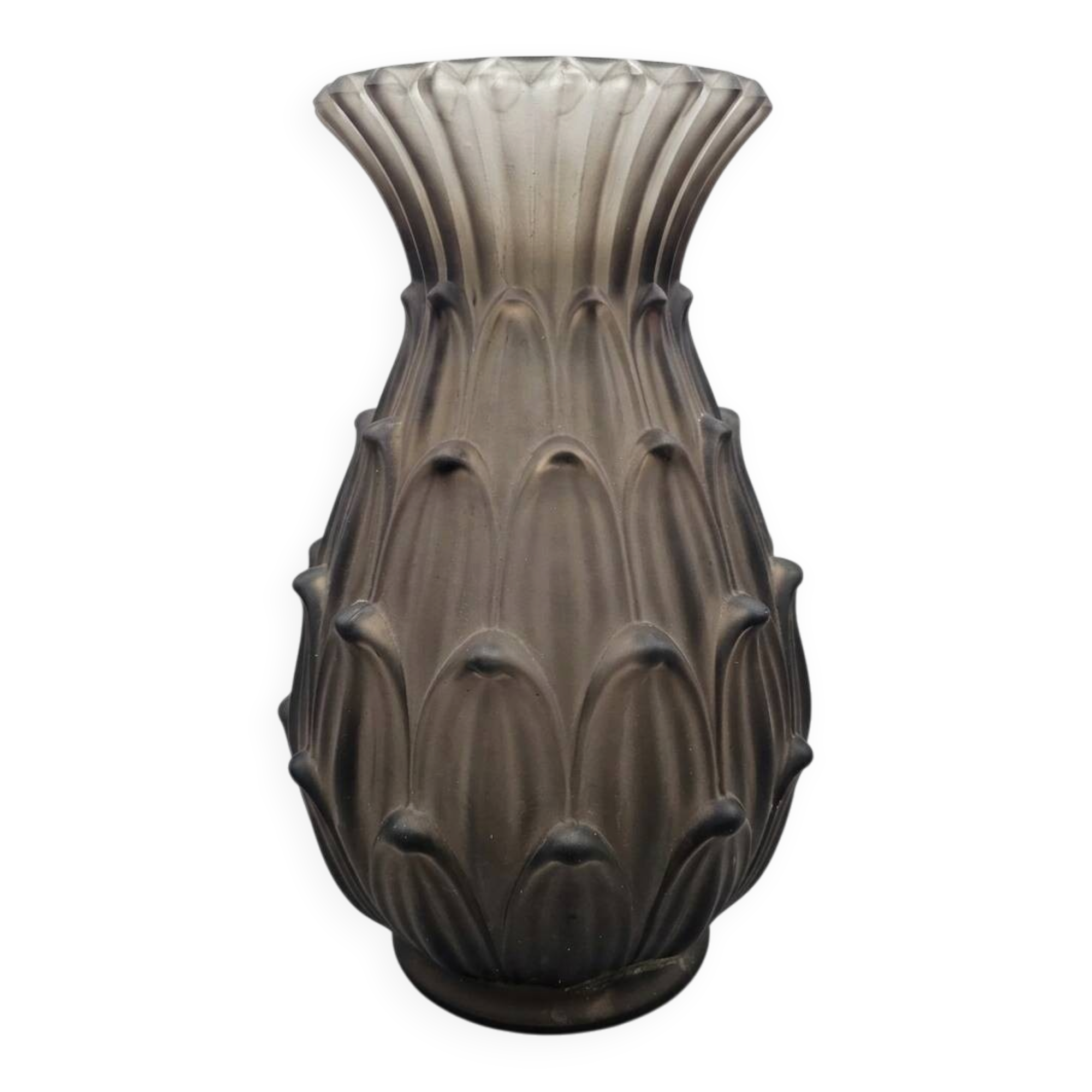 Large Art Deco vase in smoked frosted glass