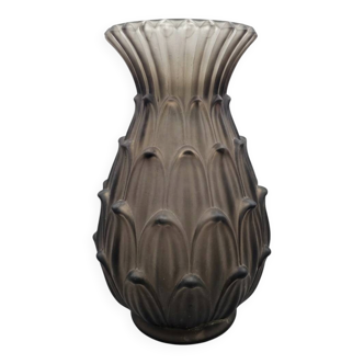Large Art Deco vase in frosted smoked glass