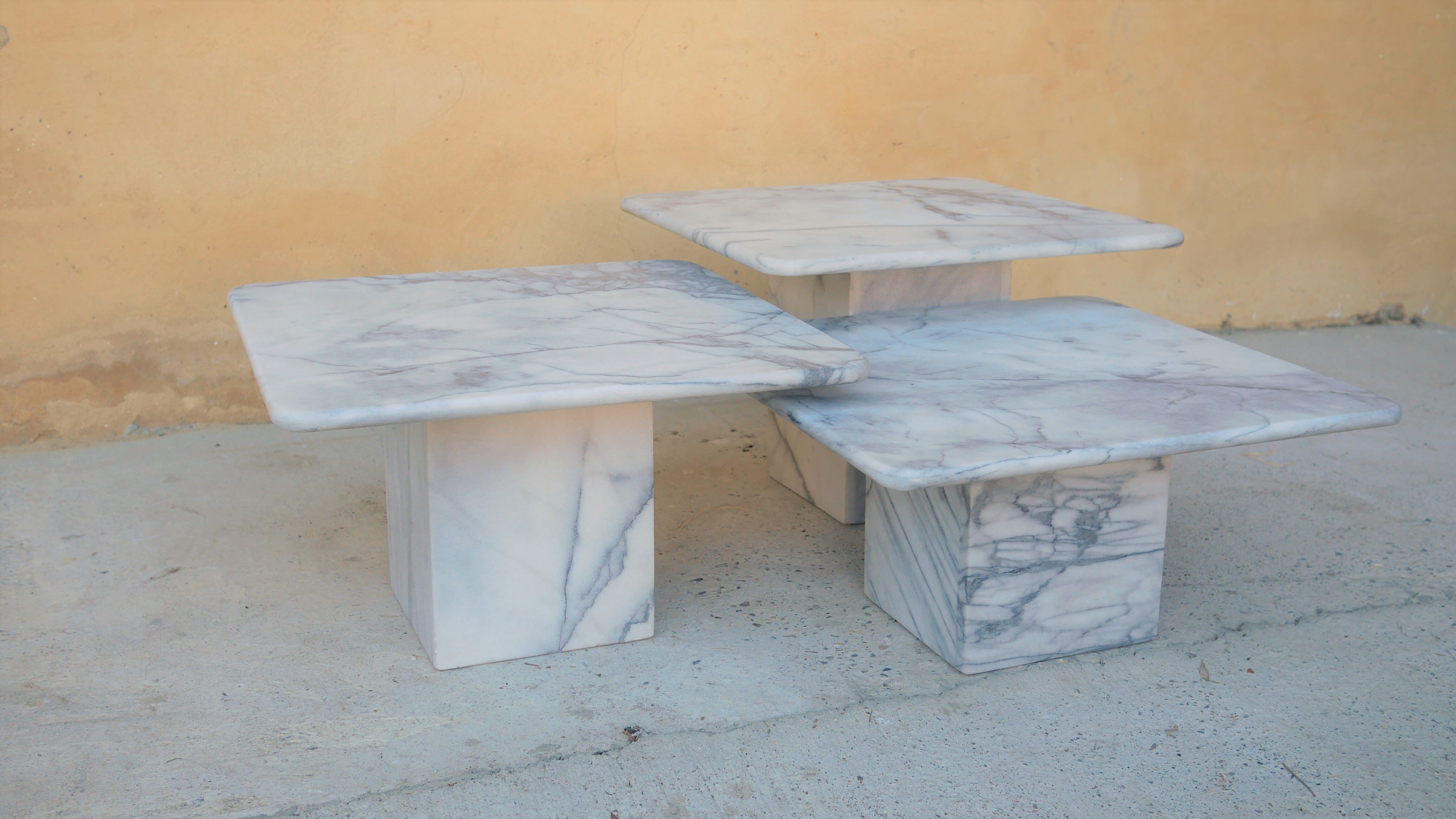 Series of 3 vintage marble coffee tables