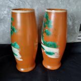 Ancien : paires de vase en verre pâte de verre orange peint