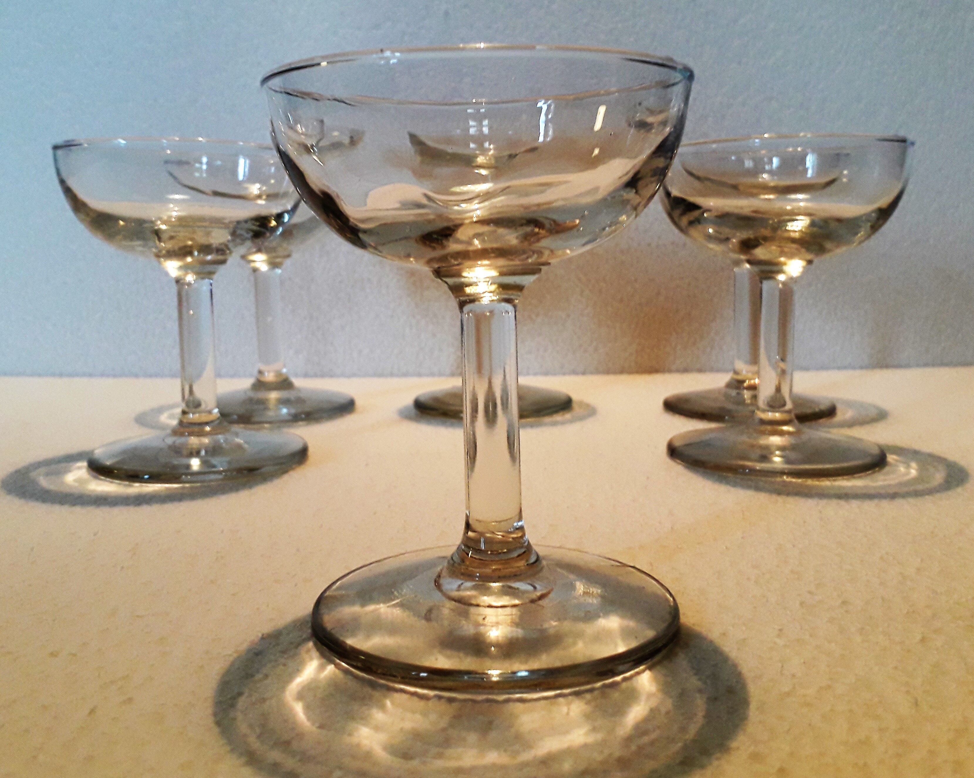 Six old blown glass champagne cups