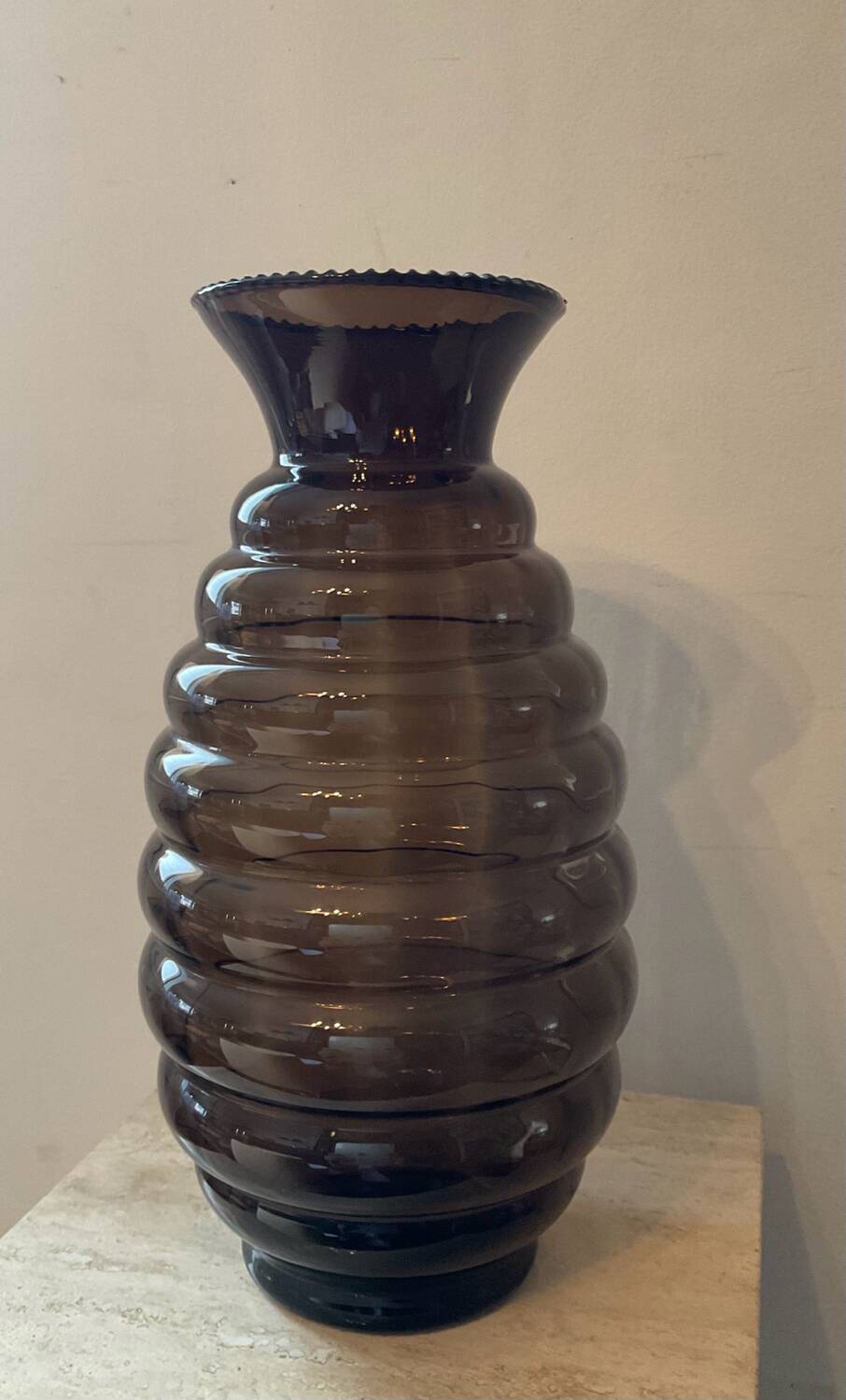 Large vintage smoked glass vase
