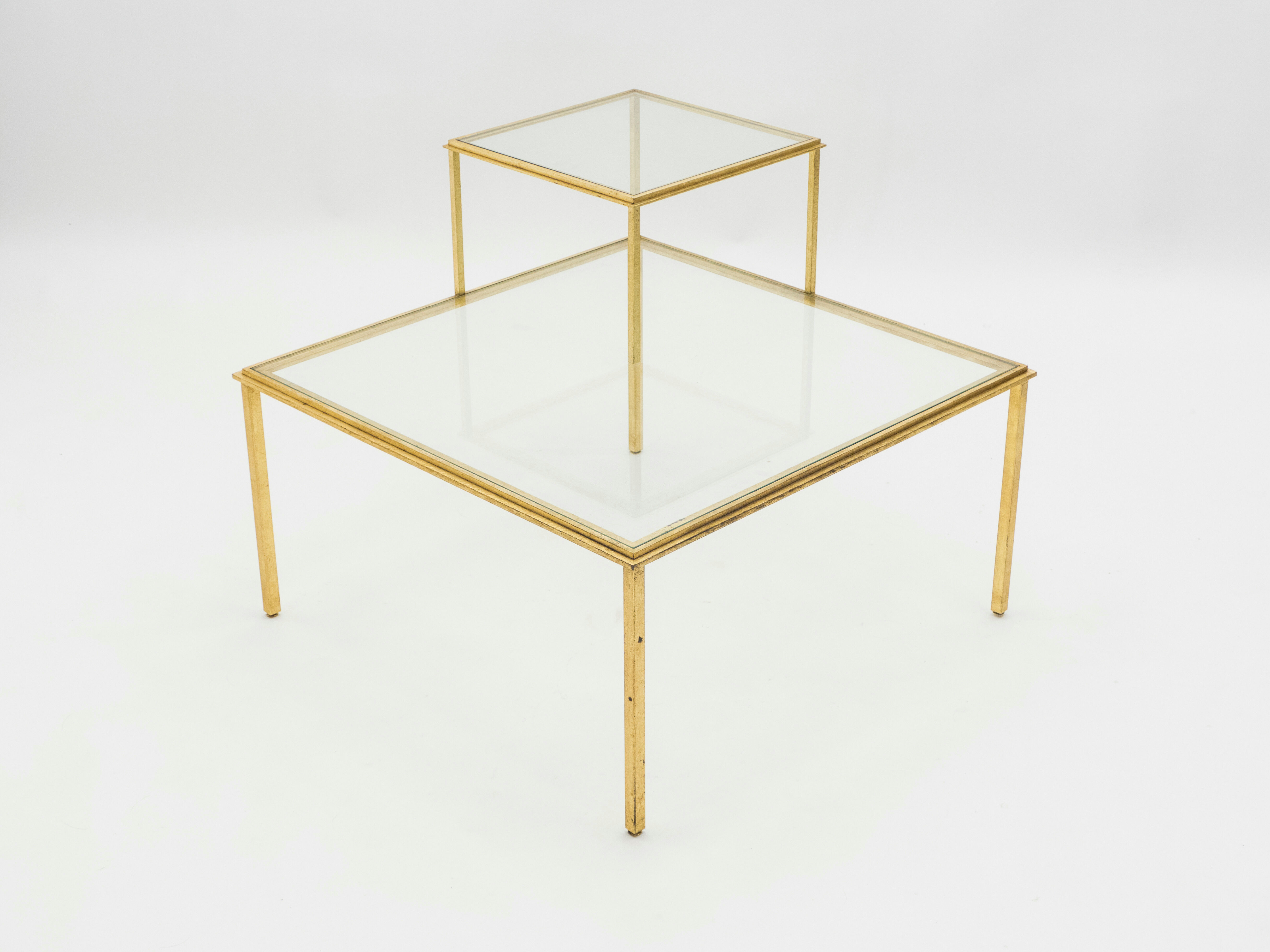 Table basse fer forgé dorée signée Robert Thibier années 60