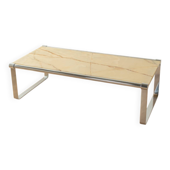 1970s Onyx Marble Coffee Table, Chrome Frame