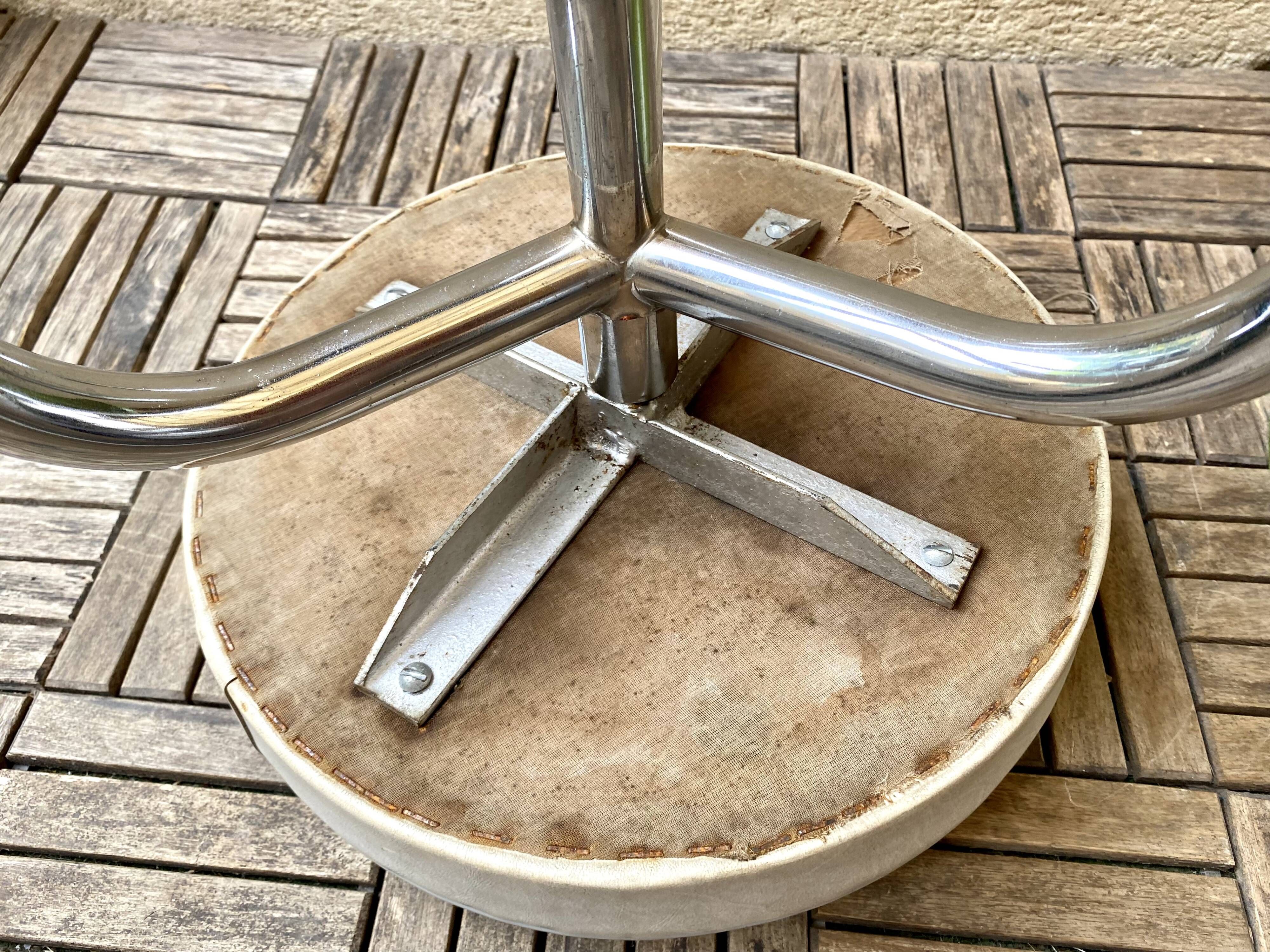 Stool tripod swivel workshop height adjustable skai & chrome vintage 60s