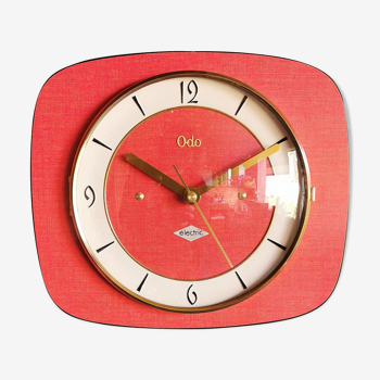 Vintage formica clock rectangular silent wall clock "Odo red"