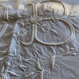 Linen sheet with OB monogram and embroidery