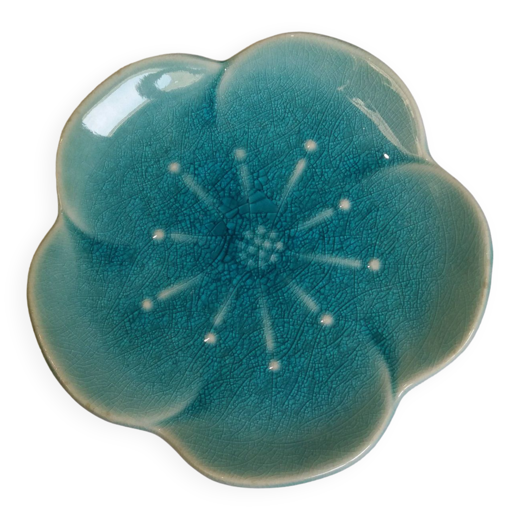 Turquoise flower jewelry storage cup stamped LBMDJ