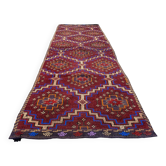 Old Turkish kilim runner 290x94 cm, shabby, vintage kelim red black 2490