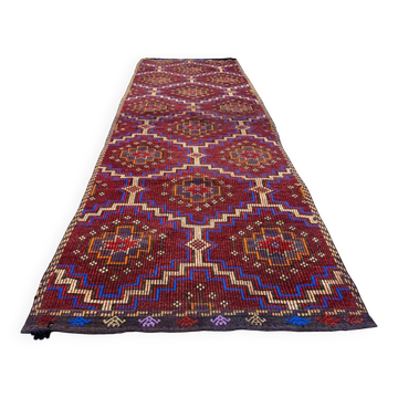 Old Turkish kilim runner 290x94 cm, shabby, vintage kelim red black 2490