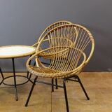 Living room in rattan and black lacquered iron by Rohe Noordwole circa 1950