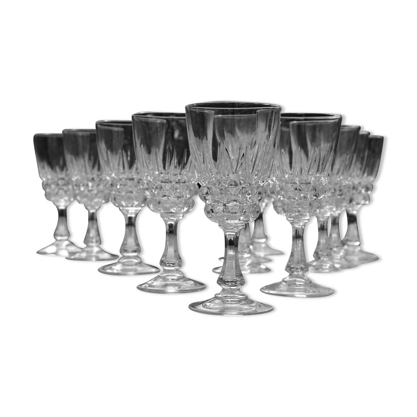 12 antique crystal stemmed glasses