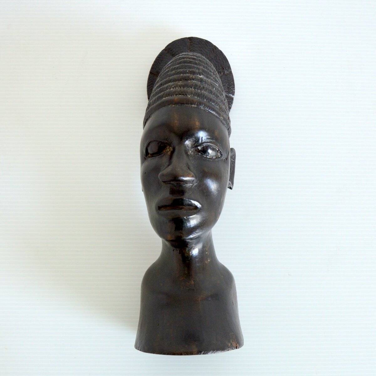 African head sculpture in ebony wood 1940s