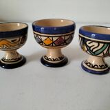 Trio of Moroccan ceramic egg cups from Fez, stamped